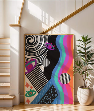 Colorful abstract art with geometric patterns and vibrant shapes