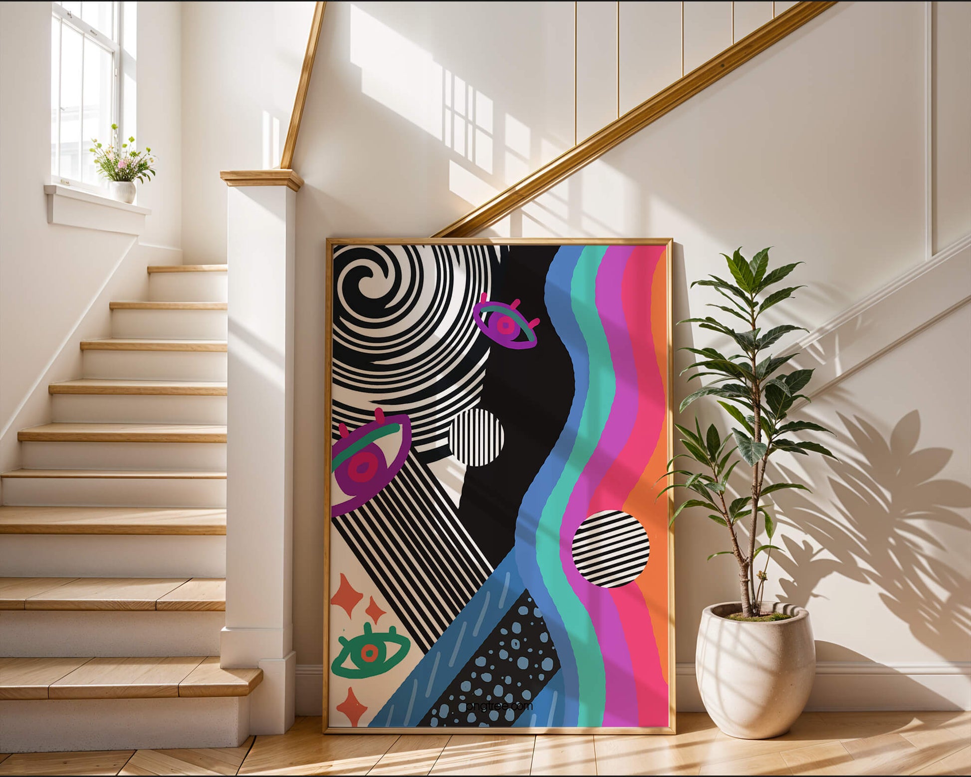 Colorful abstract art with geometric patterns and vibrant shapes