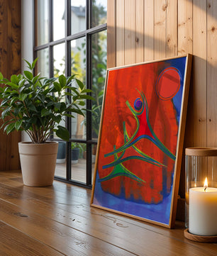 Abstract colorful artwork with dynamic figures and bold colors