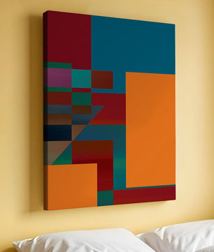 Diseño abstracto geométrico colorido con bloques y tonos audaces