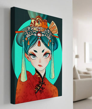 Elegant illustration of a woman in traditional attire with intricate headpiece