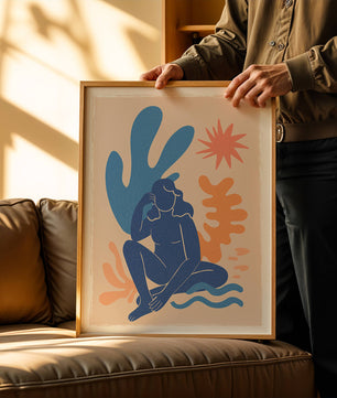 Abstract Illustration of a Blue Silhouette Woman with Organic Shapes