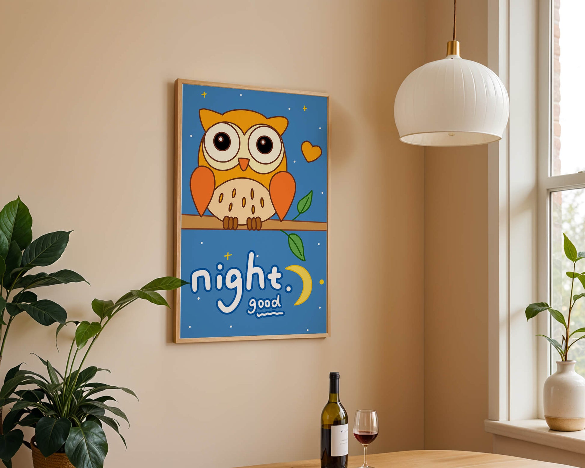 Colorful owl illustration with night theme and positive message