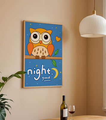 Colorful owl illustration with night theme and positive message