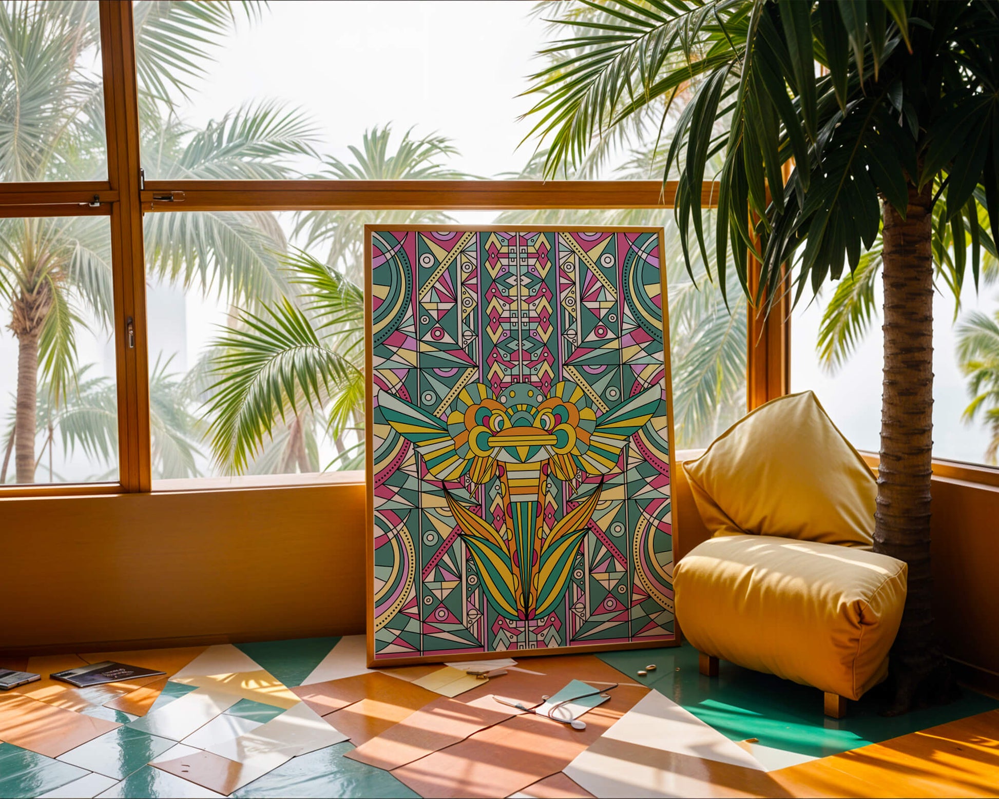 Elefante geométrico abstracto con colores vibrantes