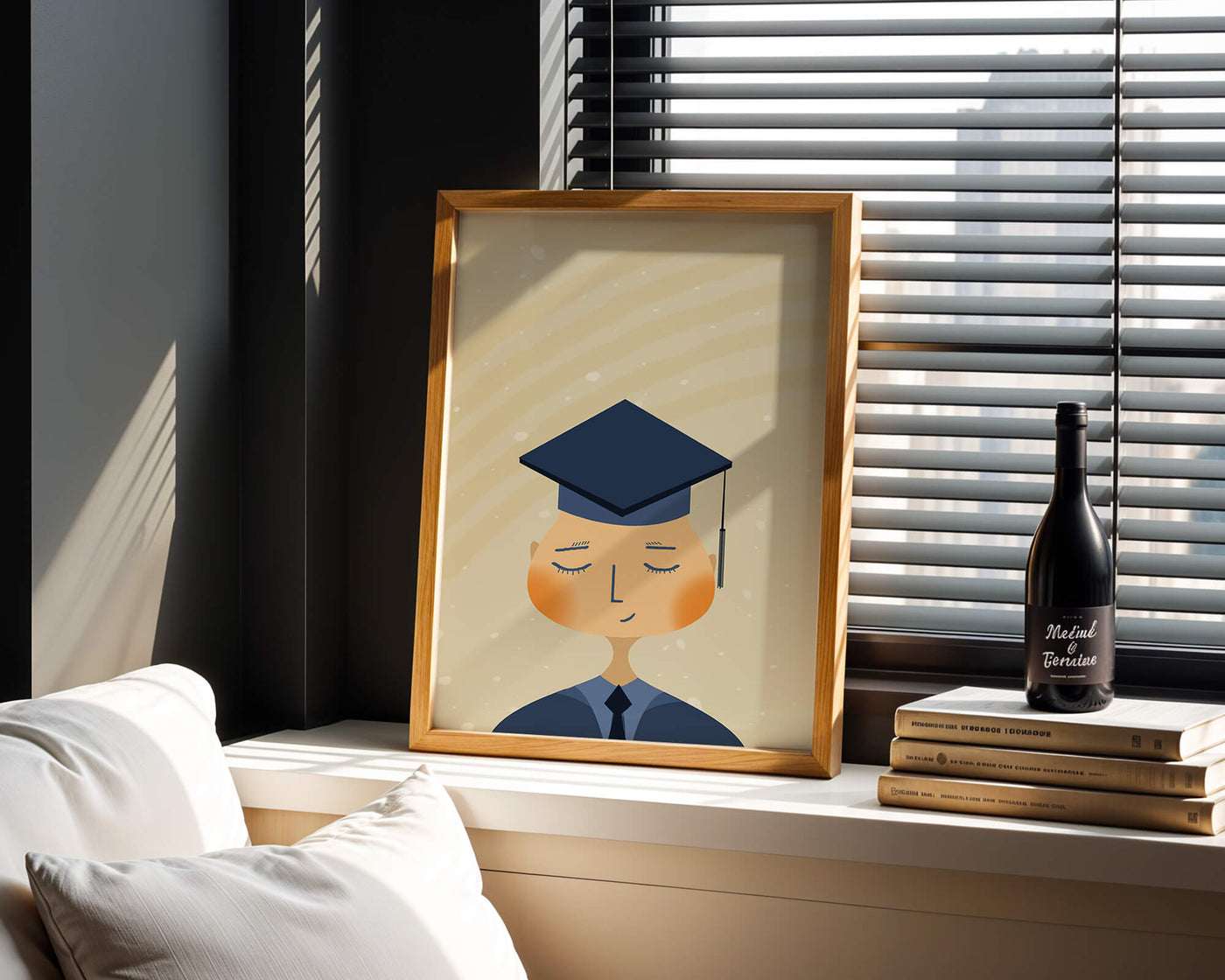 Illustration of a graduate with cap and closed eyes