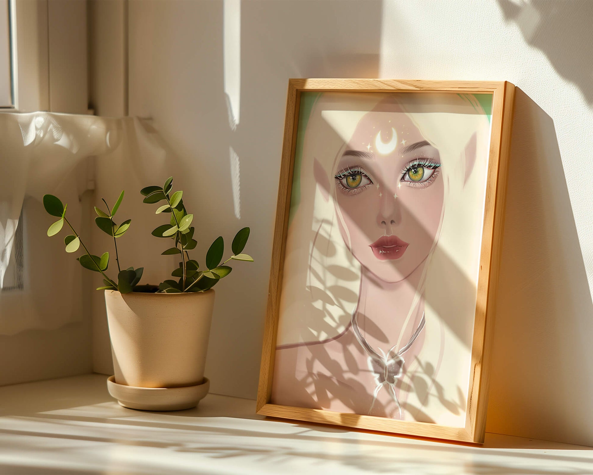 Enchanted portrait of ethereal elf girl with glowing elements