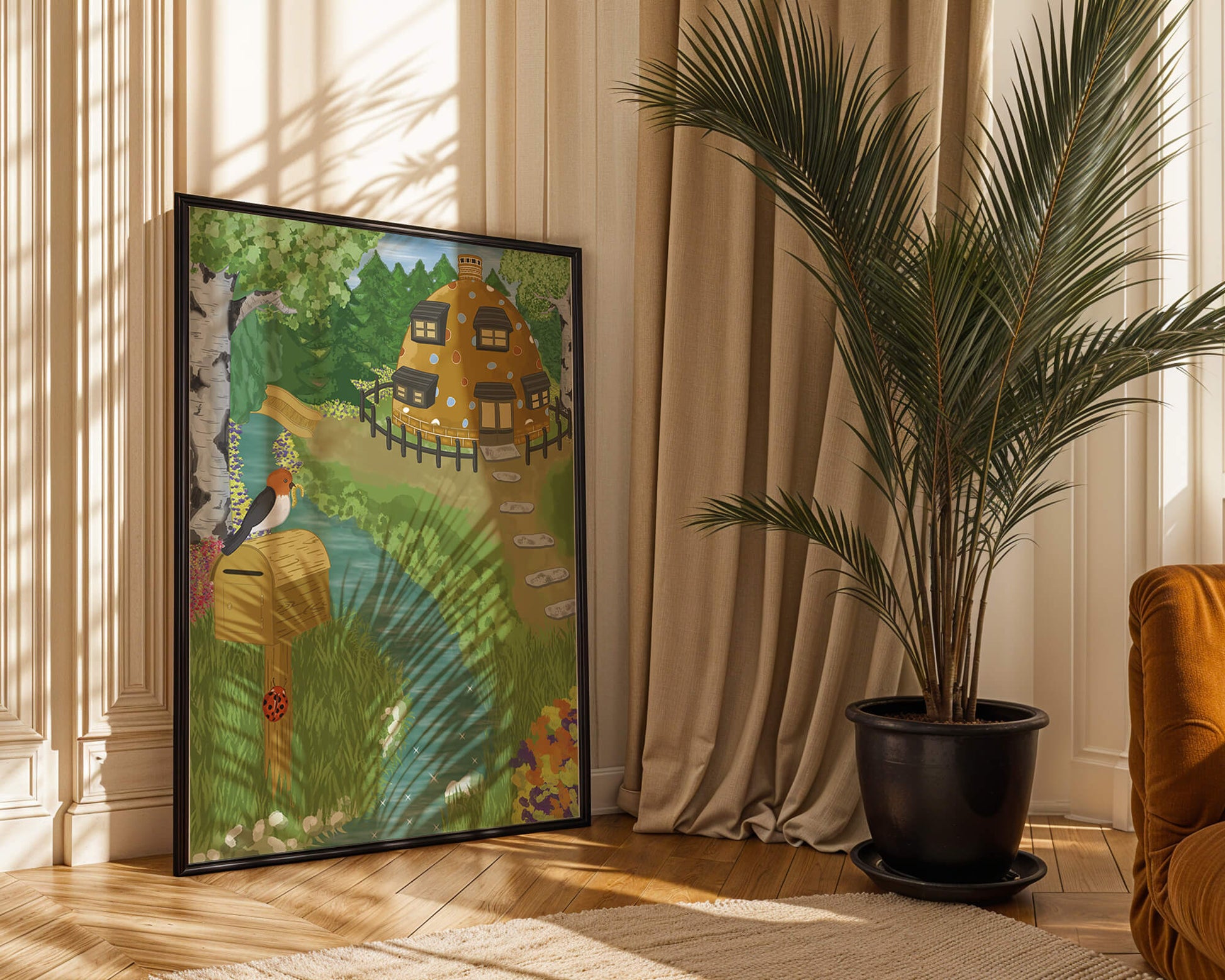 Paysage charmant avec une maison unique et un jardin luxuriant