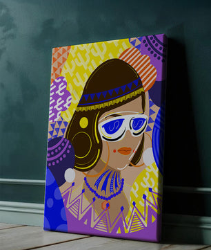 Portrait abstrait coloré avec des motifs géométriques vibrants