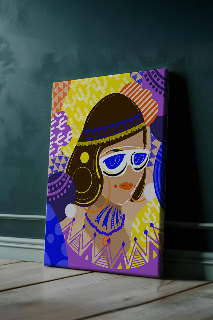Portrait abstrait coloré avec des motifs géométriques vibrants