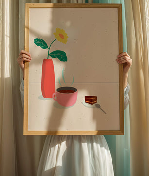 Cozy Breakfast with Coffee, Cake, and Sunflower in Vase - Mi tienda