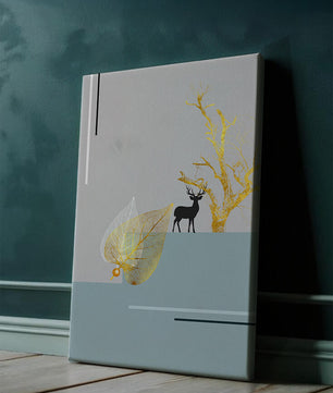 Abstract Deer with Golden Elements and Leaves on Minimalist Background