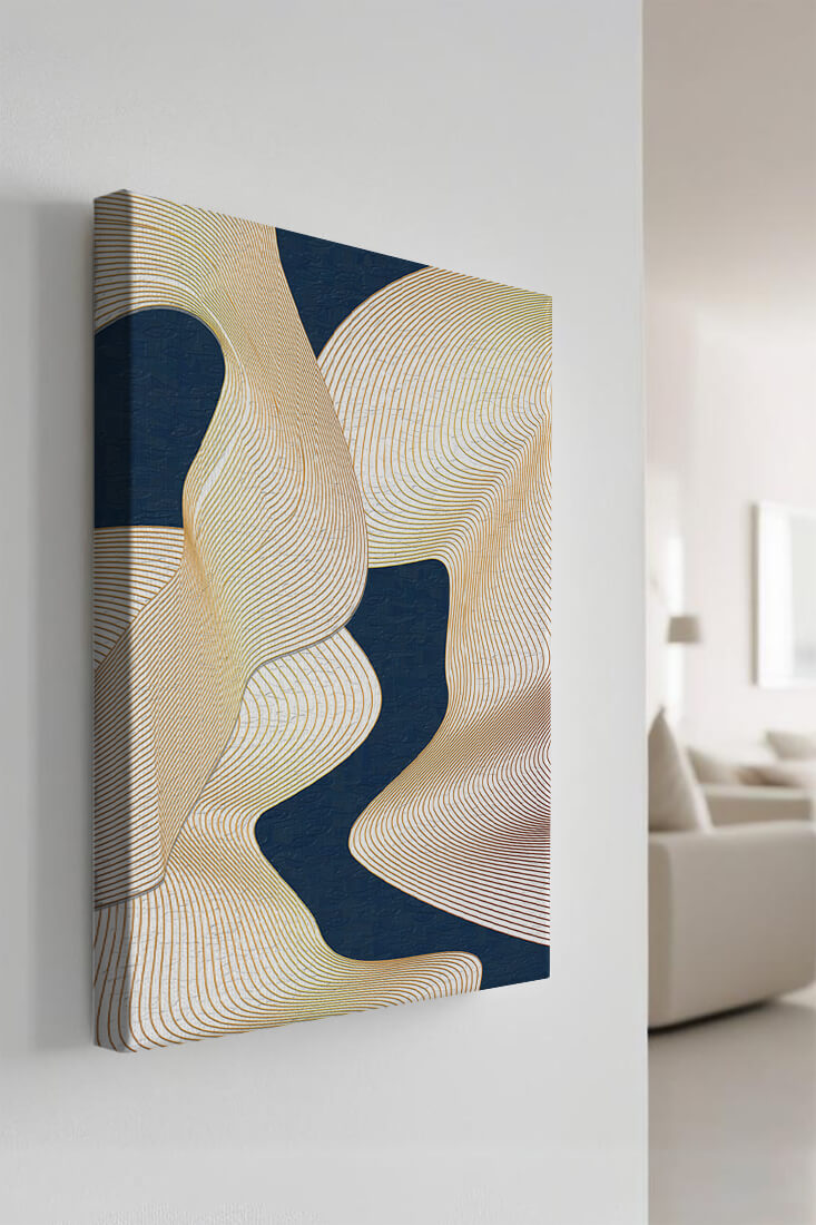 Lignes fluides abstraites sur fond bleu foncé