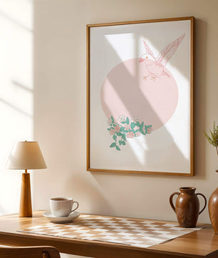 Pájaro pastel con elementos florales en estilo minimalista