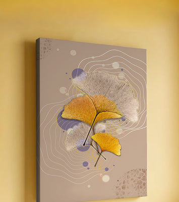 Elegant ginkgo leaves with abstract wavy and circular elements