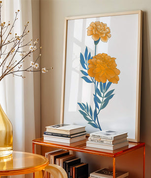 Elegante Illustration lebendiger Ringelblumen auf grünem Hintergrund