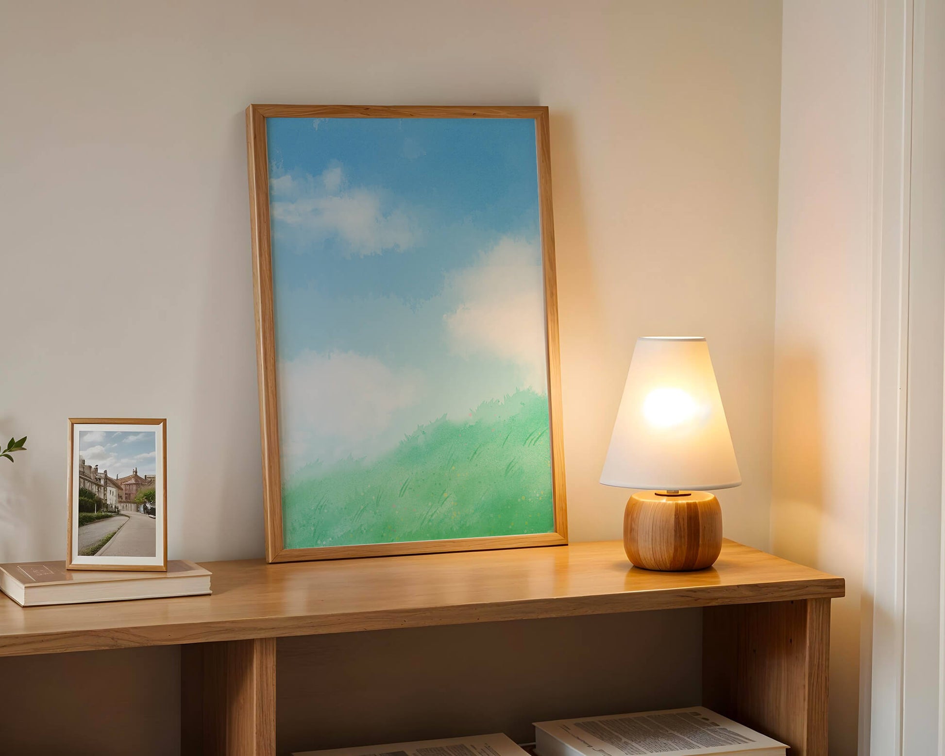 A Serene Landscape of Blue Sky and Green Grass