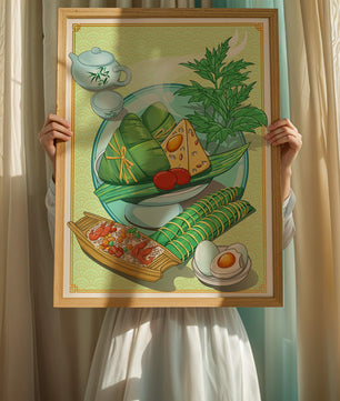 Illustration d'aliments asiatiques traditionnels avec service à thé et herbes