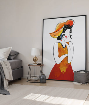 Elegante Frau in einem lebendigen Hut und Kleid Illustration