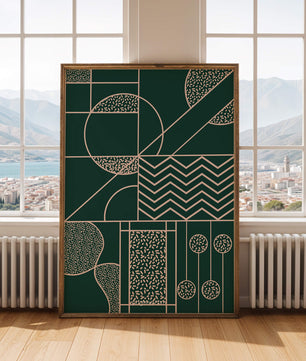 Geometric Abstract Art with Circle and Line Patterns