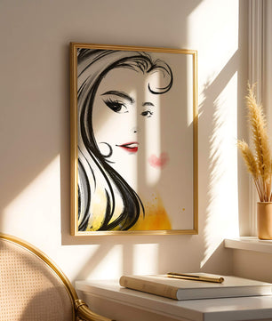 Dibujo de retrato elegante con labios rojos y motivo de corazón