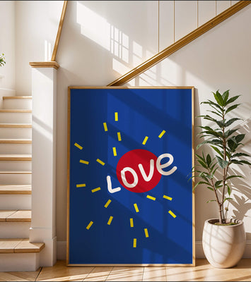 Colorful love-themed abstract design with bold elements