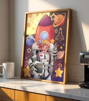 Astronaut Girl Illustration with Space Theme