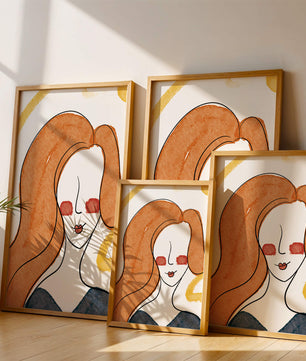 Illustration Of A Woman With Red Hair And Minimalist Features - Mi tienda