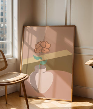 Ilustración abstracta de un jarrón con una flor en colores pastel