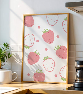 Playful strawberry pattern with pink and white design
