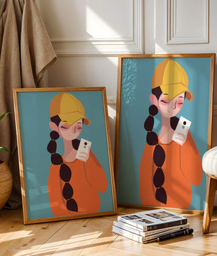 Colorful illustration of a girl with a smartphone