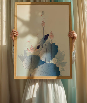 Lotus flower and dragonflies in elegant pastel illustration