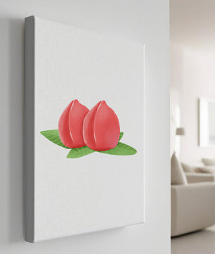 Ilustración realista de melocotones jugosos con hojas verdes