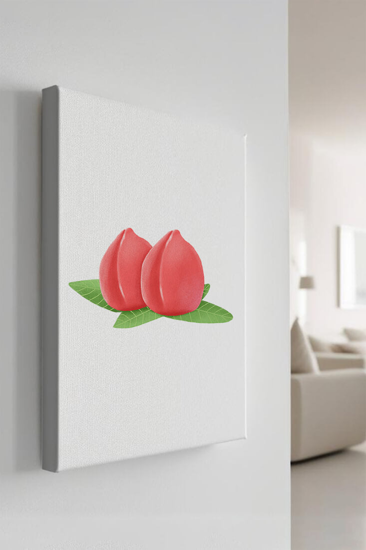 Realistic illustration of juicy peaches with green leaves