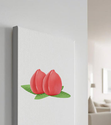 Realistic illustration of juicy peaches with green leaves