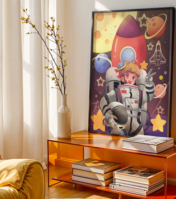 Astronaut Girl Illustration with Space Theme