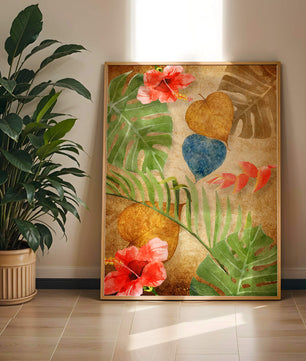 Vibrant tropical leaves and flowers watercolor design