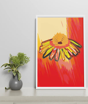 Abstract vibrant flower illustration with bold colors and dynamic strokes