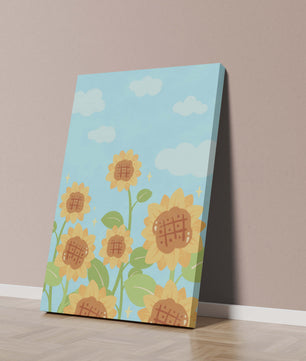 Sunflowers Under Blue Sky with Floating Clouds