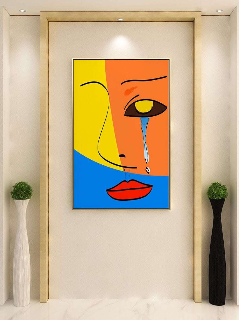 Colorful abstract face art with tear in modern style