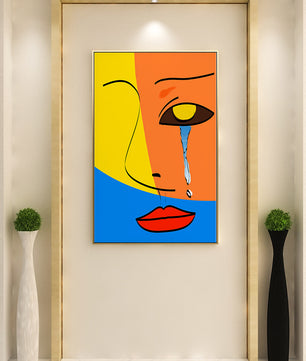 Colorido arte de rostro abstracto con lágrima en estilo moderno