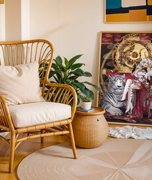 Elegant fantasy character with mystical tiger and ornate decor