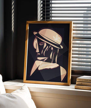 Stylized Portrait of a Woman in a Hat with Geometric Elements - Mi tienda