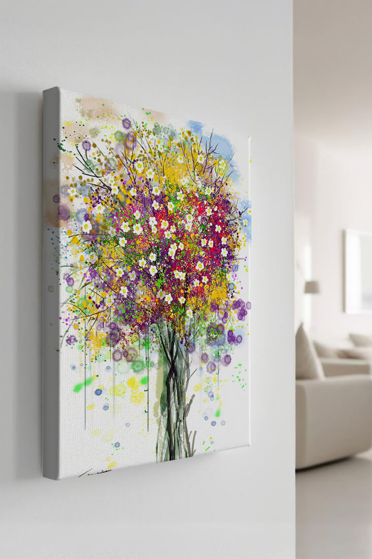 Abstract expressionist floral tree with vibrant colors
