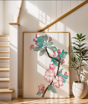 Elegante ilustración floral en acuarela con flor de cerezo.
