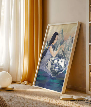 Majestic Woman Overlooking Snowy Mountain Landscape