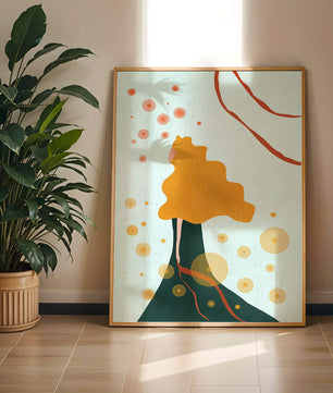 Abstract Portrait of a Woman with Flowing Golden Hair and Geometric Shapes - Mi tienda