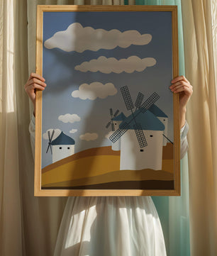 Scenic Windmills on a Sunny Day with Blue Skies and Clouds