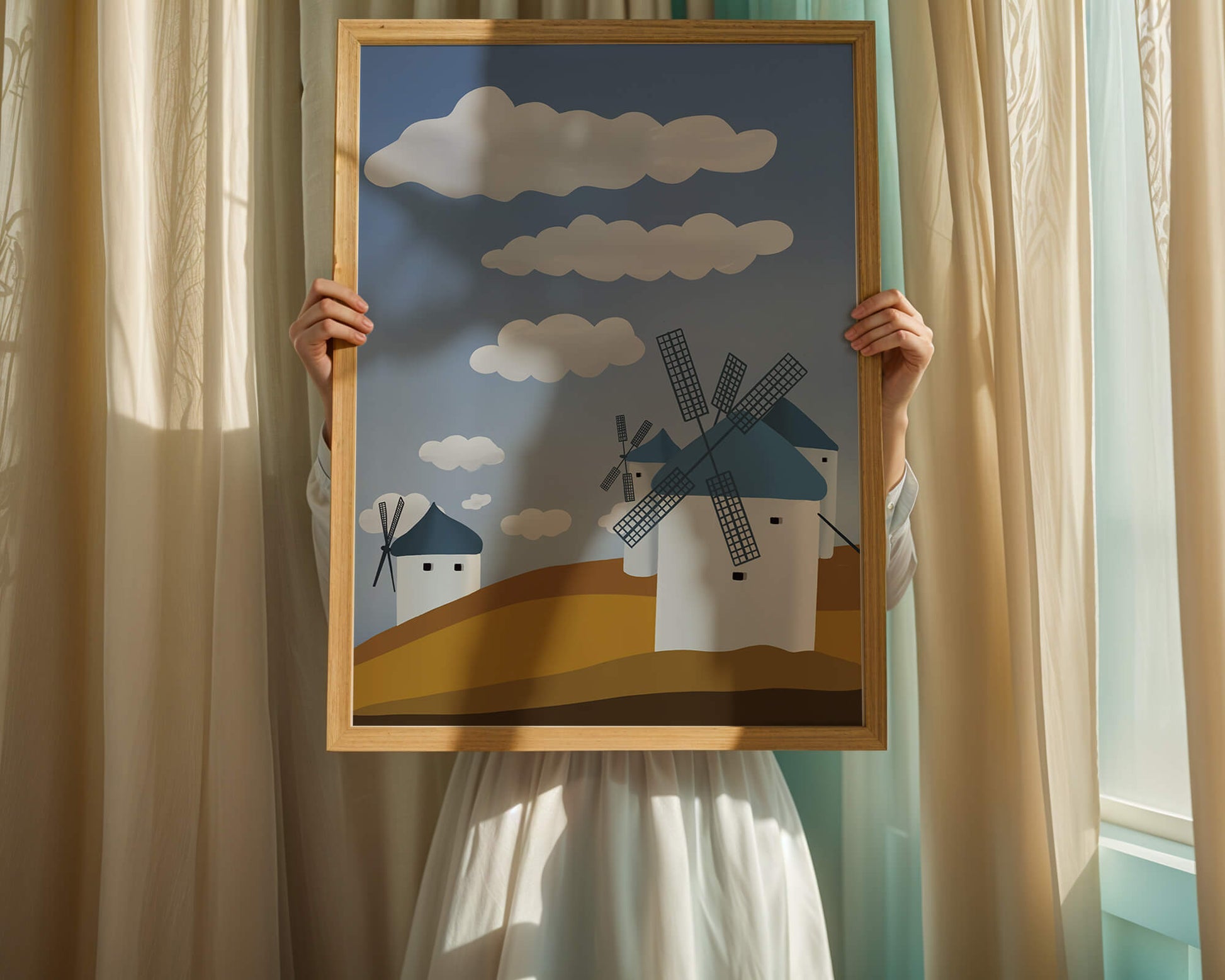 Scenic Windmills on a Sunny Day with Blue Skies and Clouds