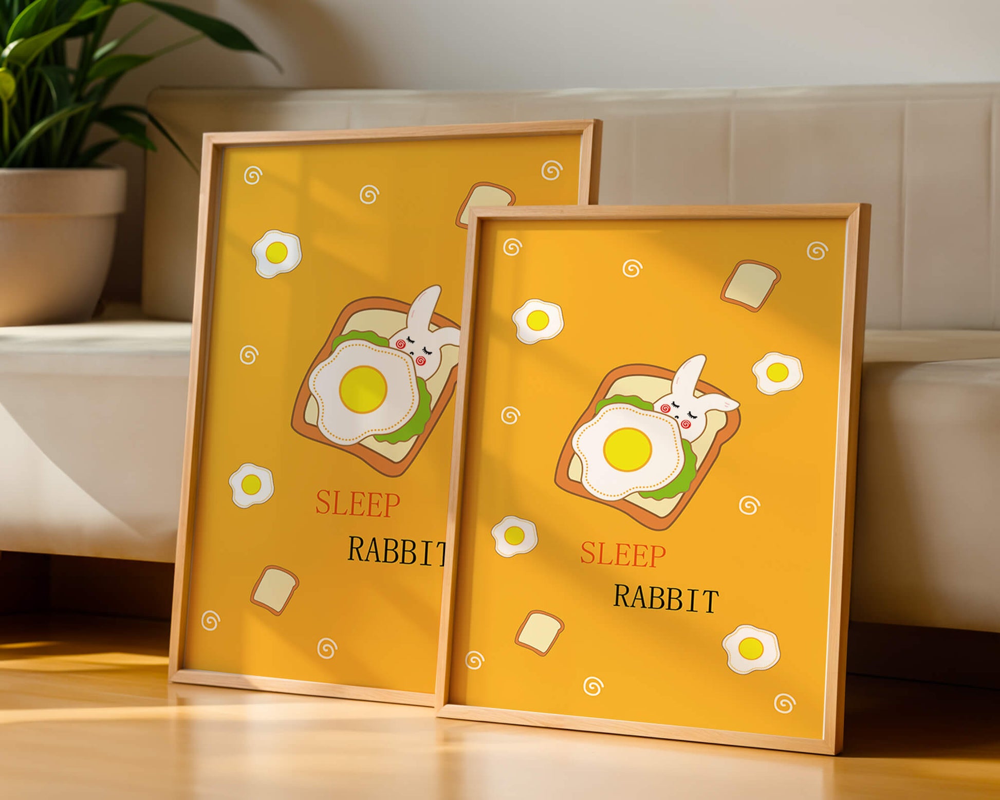 cute rabbit sleeping on toast with fried egg design